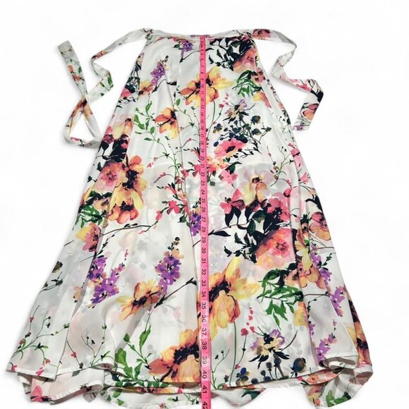 White Pink Floral Midi Skirt Tie Back Detail Size S Romantic Cottagecore - Picture 2 of 4